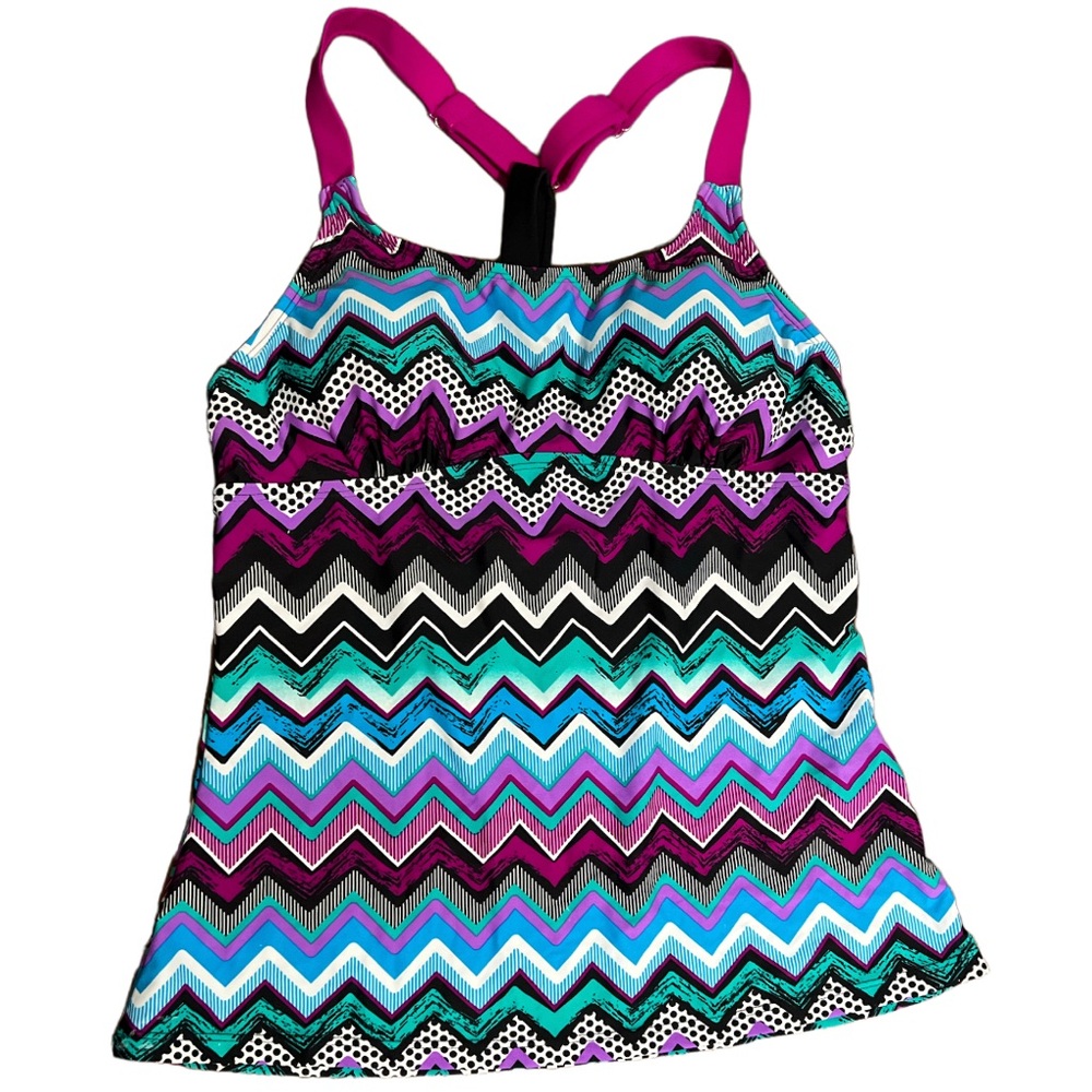 NWOT tankini top Medium Adjustable straps Colorful geo pattern